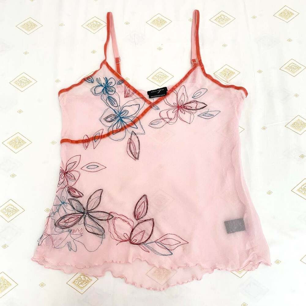 y2k pink sheer embroidered cami - Picture 2 of 8